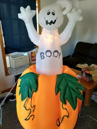 Vtg Air - O - Motion Pop Up Inflatable Ghost In Pumpkin Halloween Airblown W/ Box