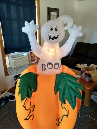 Vtg Air - O - Motion Pop Up Inflatable Ghost in Pumpkin Halloween Airblown w/ Box 2
