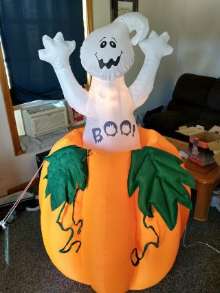Vtg Air - O - Motion Pop Up Inflatable Ghost in Pumpkin Halloween Airblown w/ Box 3