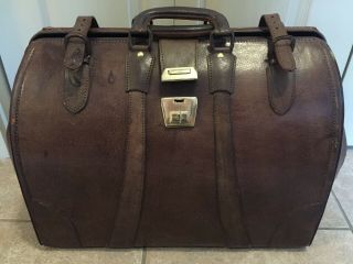 Vintage Antique Medical Doctors Bag Leather With Key