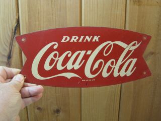 Vintage 12 " X 5.  25 " Metal " Drink Coca Cola " Fishtail Sign B2943