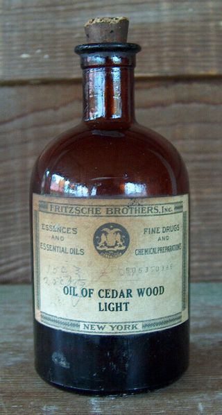 Antique Drug Store Apothecary Bottle Fritzsche Brothers Essential Oil Cedar Wood