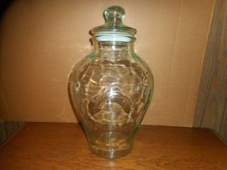 Vintage Extra Large 19 - 1/2 " Glass Apothecary Canister Jar Clear Aqua Colored