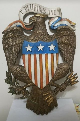 Vintage 1970s Burwood Patriotic American Eagle Wall Plaque E Pluribus Unum
