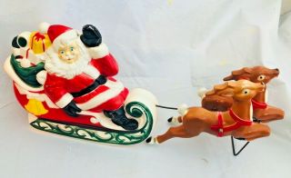 Vintage Christmas 1970 Plastic Empire Blow Mold Santa Sleigh And Reindeer Usa