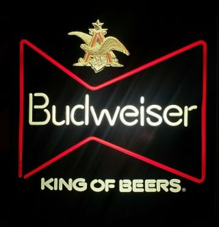 Collectible Vintage Budweiser Beer Bowtie Square Neon Light Sign 18 " X18 "