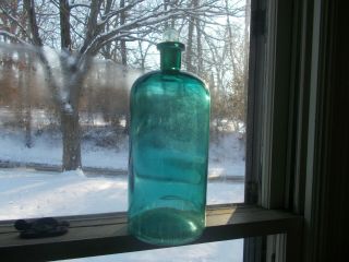 Teal Blue - Green 1880 Huge 11 1/2 " Drugstore Medicine Bottle & Stopper