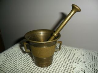 Antique Skultuna 2 Brass Mortar And Double Side Pestle,  Apothecary Collect