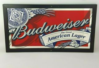 Budweiser 33.  5 " X 18.  5 " The Great American Lager Framed Bar Mirror Man Cave Red