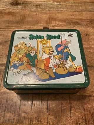 Vintage 1973 Walt Disney Robin Hood Metal Lunchbox W/ Thermos