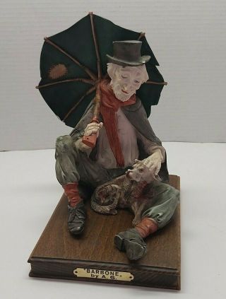 Vintage Capodimonte Old Man Hobo With Umbrella And Dog Figurine