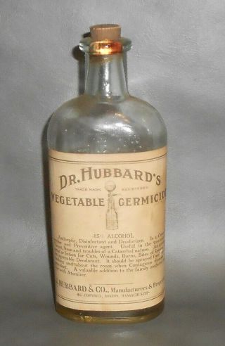 C1910 Antique Medicine Bottle W/ Contents Dr.  Hubbard 