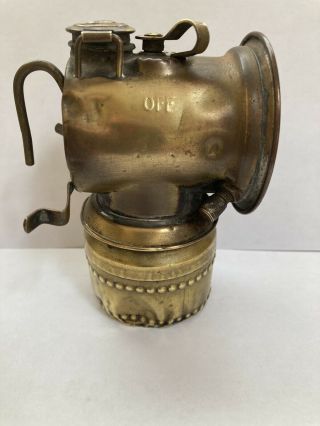 Antique Brass Justrite Miners Carbide Lamp Plain Top Beaded Bottom