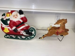 Vintage1970’s Empire Blow Mold Light Up Christmas Santa Sleigh And Reindeer