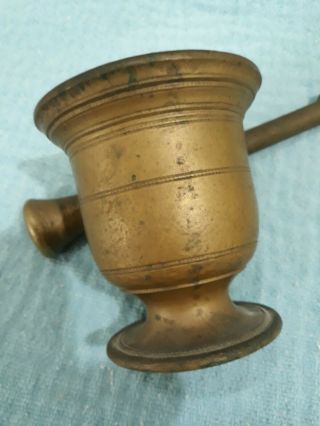 Vintage Solid Brass Pestle Mortar Apothecary Pharmacy 4 1/2 " Tall & Heavy