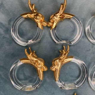 Vintage Christmas Reindeer Glass Gold Napkin Rings Set Of 12 Gorgeous Quality