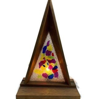 Vintage Wood Stained Glass Style Plastic Colored Table Lamp Night Light