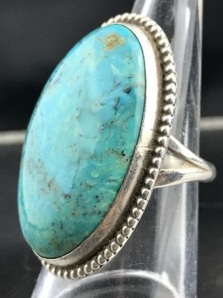 Vtg Huge Old Pawn Navajo Kingman Turquoise Sterling Silver Ring Jb 15g Sz 7.  5