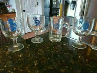 4 Pabst Blue Ribbon Vintage Glass Chaliss Mug Goblet Cup Man Cave Collectible
