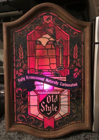 Vintage Heileman Old Style Beer Lighted Bar Sign Faux Stained Glass 25x16 Large