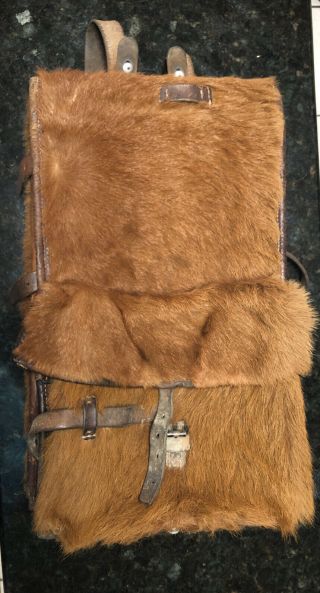 1943 Swiss Army Cowhide Leather Backpack Rucksack Military Fur Vintage Ww2