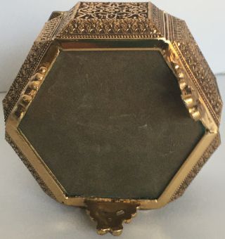 Vintage Beveled Glass Ormolu Filigree Jewelry Casket Box Alpha Epsilon Pi Crest 2