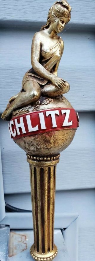Vintage Schlitz Lady On The Earth Beer Gold Globe Goddess Tap Handle Early 70 