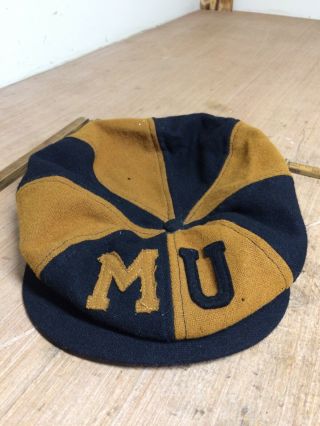 Vintage University Of Missouri Mizzou Black And Gold Wool Golfers Cap