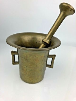 Antique Brass Mortar And Pestle Heavy Solid Apothecary