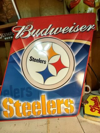 Pittsburgh Steelers Budweiser Beer Metal Tin Sign Man Cave Bar Bud Nfl Football