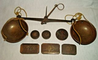 Antique Rare Balance Scale With 5 Weights & Countermark Coin 1920