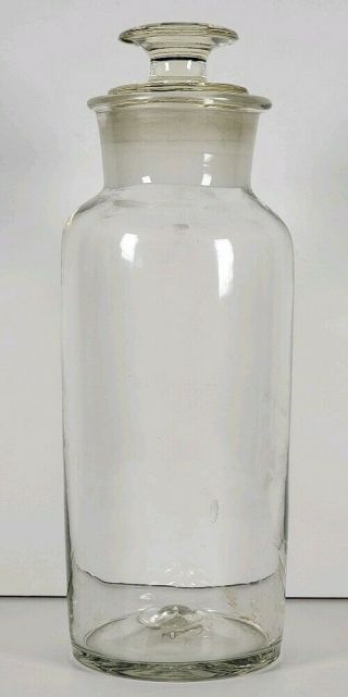 Antique Apothecary Jar Hand Blown Glass With Lid 9 1/4 " C1900s Ap2