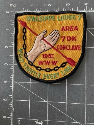 Vintage Order Of The Arrow Patch Owasippe Lodge 7 Area 7dk Conclave 1961 Www Bsa