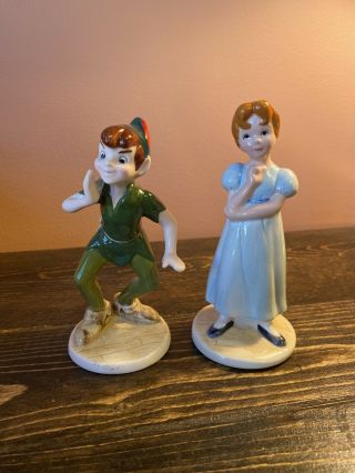1980s Disney Peter Pan Figurine Pair Wendy And Peter Japan Porcelain
