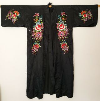 Vintage Hand Embroidered Silk Chinese Kimono One Size