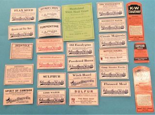 Old Medicine Bottle Labels,  Authentic,  From Oregon,  Penna. ,  Illinois. ,  25