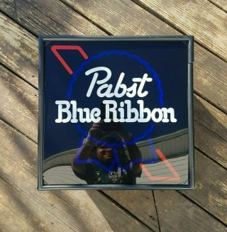 Pabst Blue Ribbon Vintage 1980s Neon Lighted Wall Hanging Sign Man Cave Beer