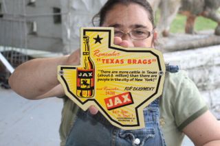 Texas Brags About Jax Beer Bar Tavern Gas Oil Porcelain Metal Sign