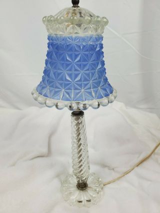 Vintage Mid Century Cut Glass Boudoir Nightstand Lamp Blue