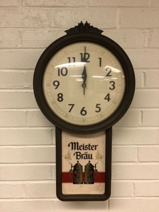 Vintage 1984 Meister Brau Beer Bar Clock Sign Keeps Time 22 1/2” Tall