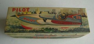 Vintage Japan Alps Pilot Speed Boat 25 Tin Litho Battery - Op Box Only Ck138