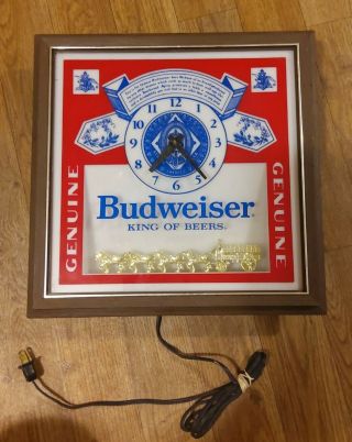 Vintage 80s Budweiser King Of Beers Electric Lighted Sign Clock - Man Cave,  Dorm