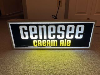 Vintage - Metal Framed Lighted Genesee Cream Ale Bar Sign 27 " W X 10 " H X 3 " D