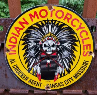 Vintage 1932 Indian Motorcycles Porcelain Advertising Sign Kansas City Missouri