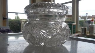 Antique Crystal Glass Vanity Powder Jar - Compote - Candy / Trinket Dish Bowl