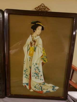 Vintage Chinese Reverse Art Paintings.  TWO (2) 2