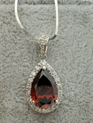 Ss Synthetic Garnet Estate Pendant,  Vintage Jewelry,  18 " Necklace,  Sterling Silver