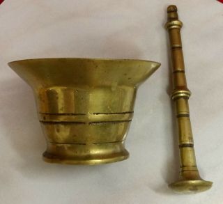 Vintage Solid Brass Mortar And Pestle Apothecary