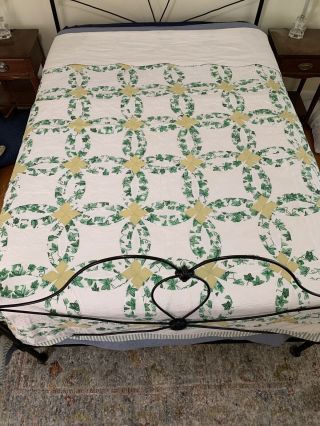 Vintage Patchwork Arch Quilt Double Wedding Ring Green Ivy Full Queen 86x97