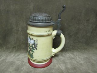 Vintage Hand Painted German Porcelain Beer Stein Mug Monk Design With Lithophane